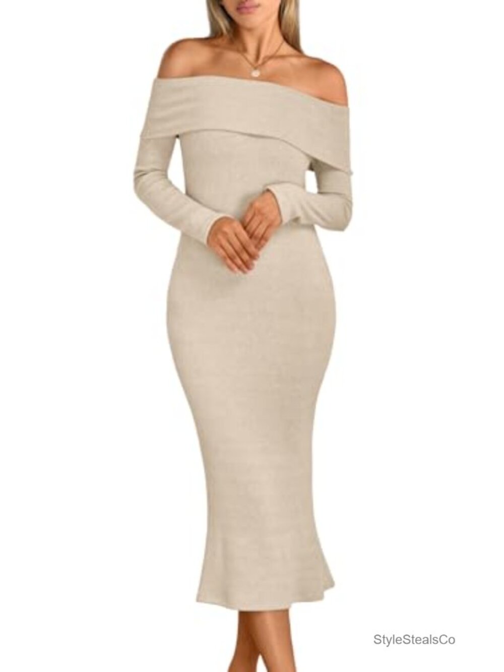 Off The Shoulder Sweater Dress Bodycon Midi Long Sleeve Party